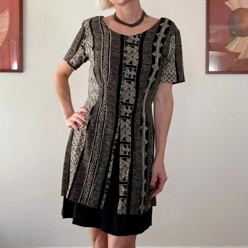 Vintage 90s Graphic Dress by Marnie West w/ Tribal Pattern